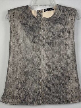 Zara Snake-Effect Sleeveless Top in Gray and Cream